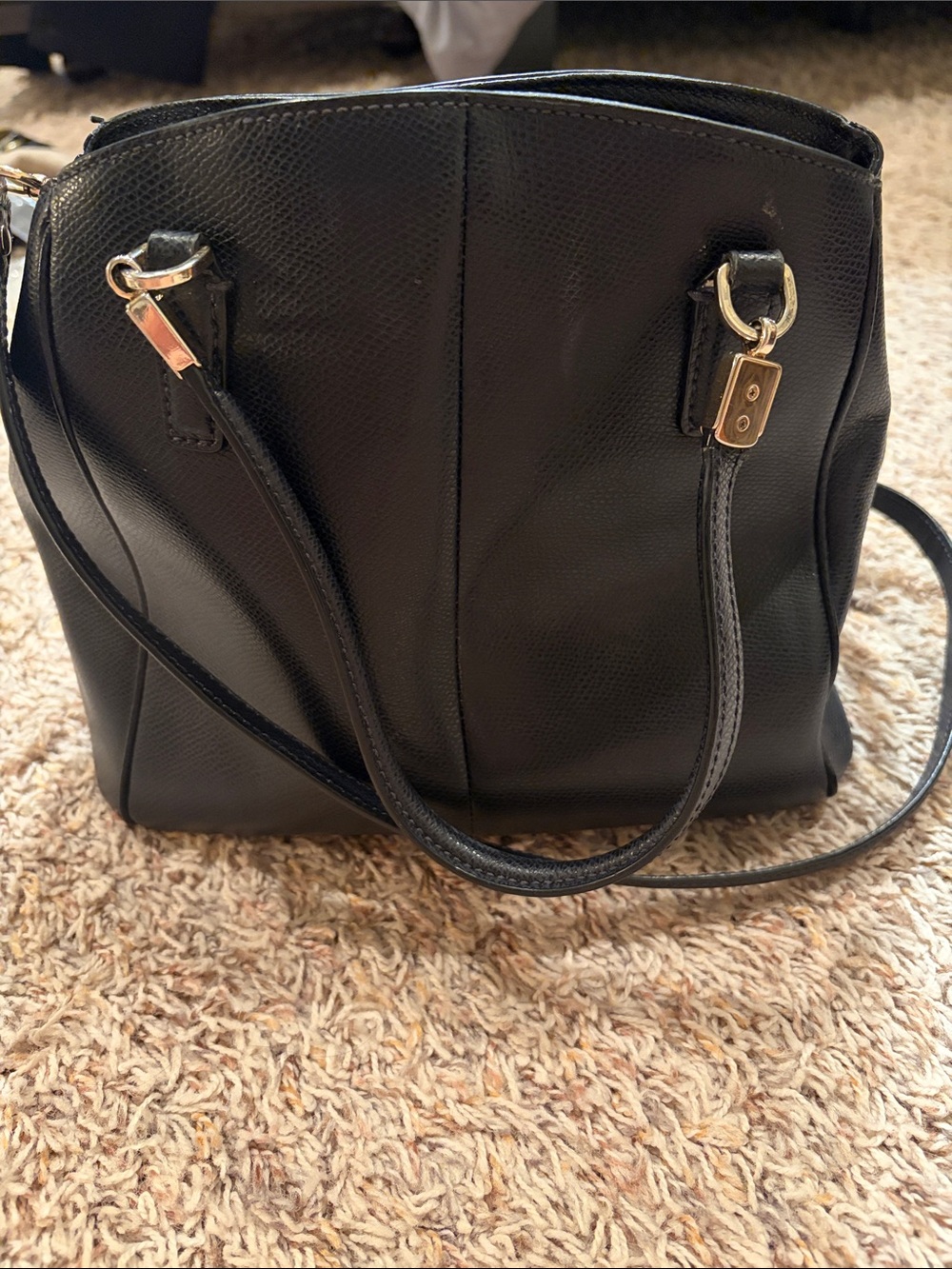 Coach Navy Black Pebbled Leather Satchel with Gold Accents - Picture 3 of 5